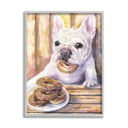 Stupell Industries French Bulldog with Donuts Dessert Pet Dog in Frame Wall Art